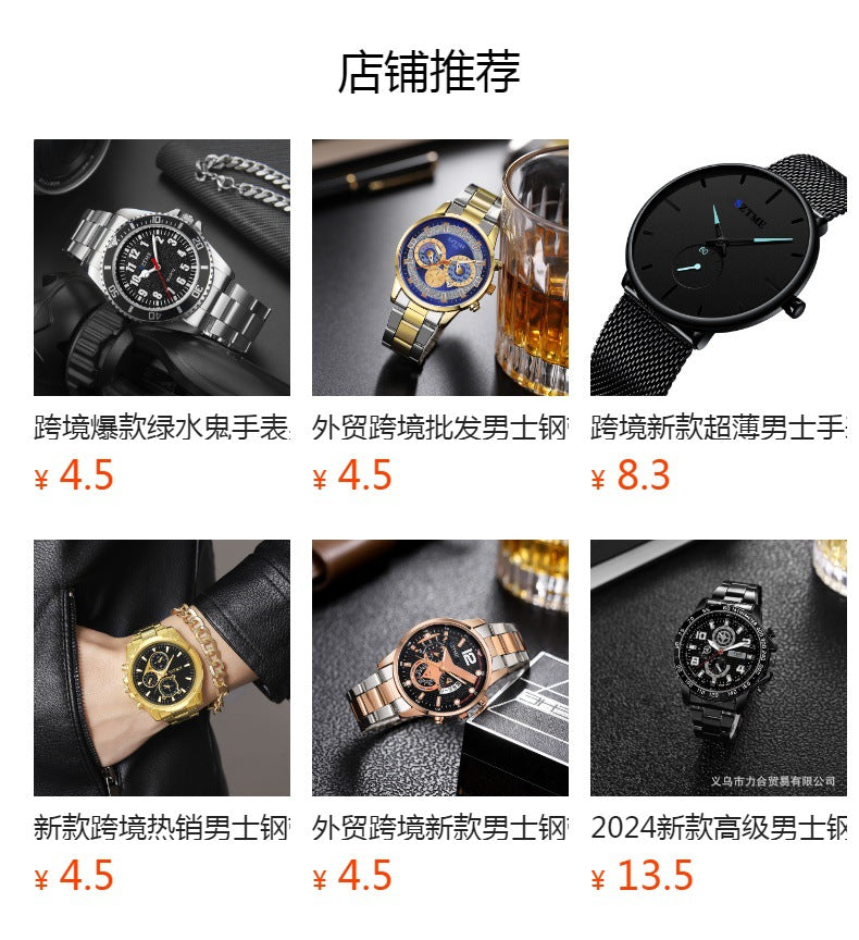 Korean Fashion Men's Mesh Band Watch Fashion Calendar Quartz Watch Business Casual Business Men's Cool Blue Watch
