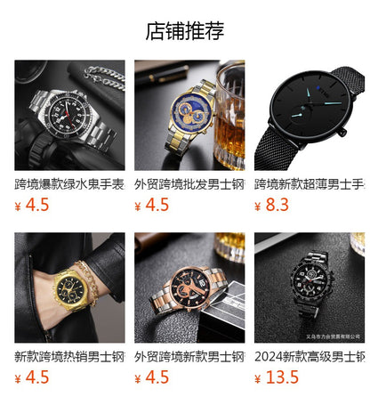 Korean Fashion Men's Mesh Band Watch Fashion Calendar Quartz Watch Business Casual Business Men's Cool Blue Watch