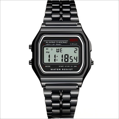 Popular LED electronic watch Harajuku style fashion watch multi-functional student watch foreign trade WR F91W steel belt
