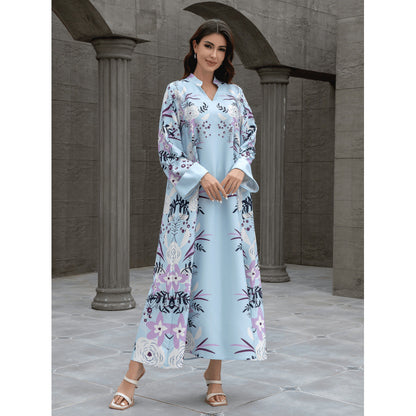 Sw0829 Cross-Border Women's Printed Robe European and American Amazon Foreign Trade Jalabiya Dress