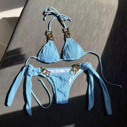 2025 European and American Sexy New Split Swimsuit Chain Bikini Swimsuit Bikini Cross-Border Export Amazon