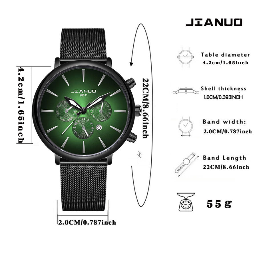 Korean Fashion Men's Mesh Band Watch Fashion Calendar Quartz Watch Business Casual Business Men's Cool Blue Watch