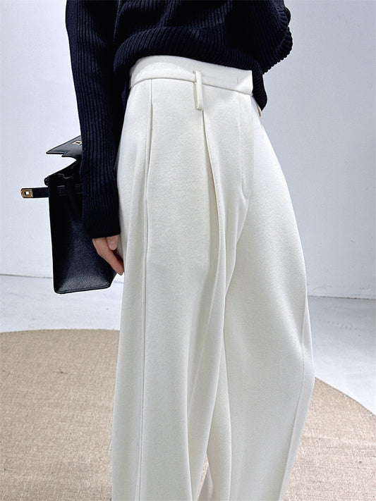 Pet Fans: Autumn and Winter New Style Wool Acetate White Wide-Leg Pants for Women, Woolen Suit Pants, Soft and Waxy Extended Casual Pants