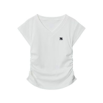 Heyhenry 2025 Summer Pleated Short-Sleeved T-Shirt Women's Niche Design Sexy Short Pinch Waist Niche Top