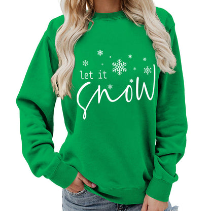 Let it snow snowflake print round neck women's top sweater foreign trade supply autumn and winter coat casual loose