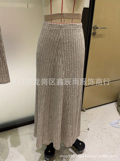 In-Stock New Model Factory Direct Sale 2025 Autumn and Winter European and American Women's Clothing Tight-Fitting Ribbed Long-Sleeve Casual Knit Set