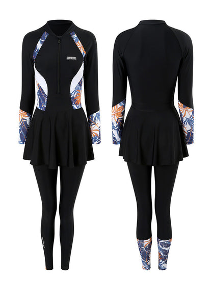 2025 New Japanese and Korean Sunscreen Long-sleeved Trousers Split Two-piece Surfer Suit plus size Dress Swimwear Women
