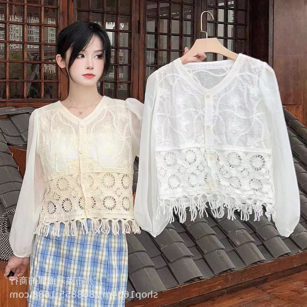 Spring and Summer All-match Sunscreen Stitching Chiffon Cardigan Long-sleeved Puff-sleeved Women's Niche Top Loose Western-style Coat