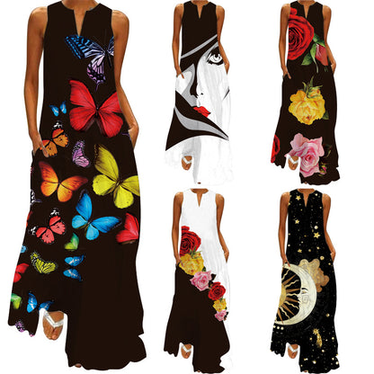 Cross-Border Women's Clothing Amazon Ebay 2026 New European and American Spring and Summer Fashion Printed Sexy Pocketed Long Dress