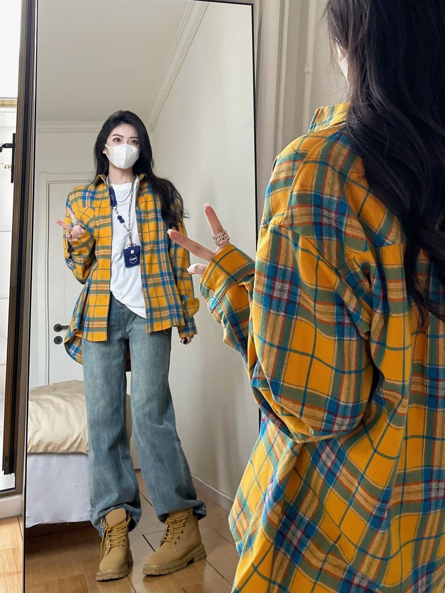 2024 Spring and Autumn Amazon OZON Cross-border Retro Style All-match Loose Shirt * Fashion All-match Plaid Shirt Women