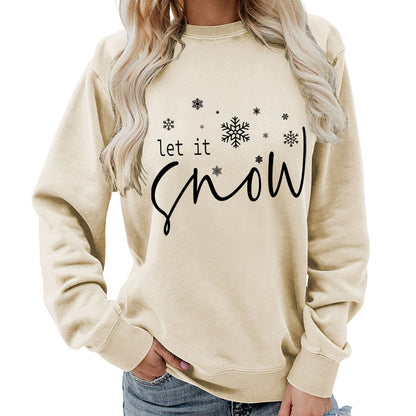 Let it snow snowflake print round neck women's top sweater foreign trade supply autumn and winter coat casual loose