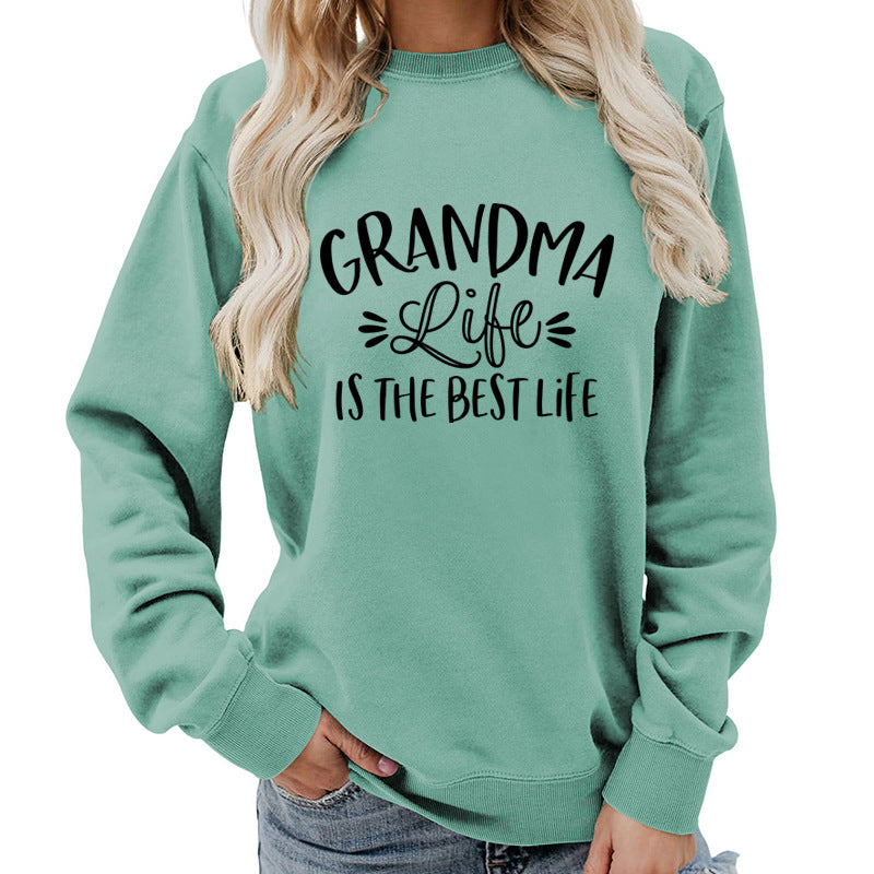 grandma Printed Round Neck Women's Top Sweatshirt Foreign Trade Supply Autumn and Winter Coat Casual Loose European Size