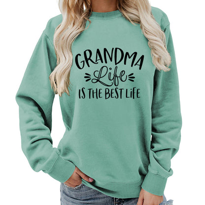 grandma Printed Round Neck Women's Top Sweatshirt Foreign Trade Supply Autumn and Winter Coat Casual Loose European Size