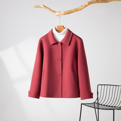 2024 New Wool Double-Sided Tweed Coat Autumn and Winter Short Solid Color Casual Doll Collar Tweed Coat for Petite