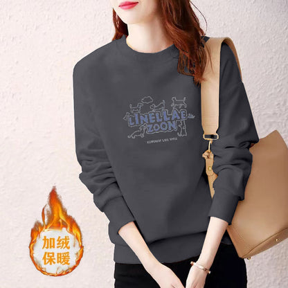Heavy-weight Crewneck Sweatshirt Women's Autumn and Winter New Casual Women's Long Sleeve Upper Slight Fat Slimming plus size Belly Covering Hooded Jacket