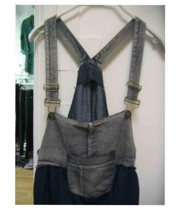 2024 Summer New Korean Style plus size Loose Fashionable Casual Denim Stitching Chiffon Strap Denim dress Women
