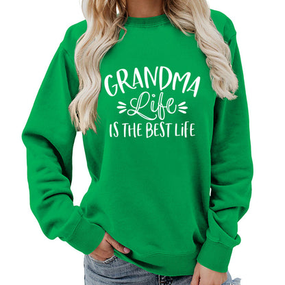 grandma Printed Round Neck Women's Top Sweatshirt Foreign Trade Supply Autumn and Winter Coat Casual Loose European Size