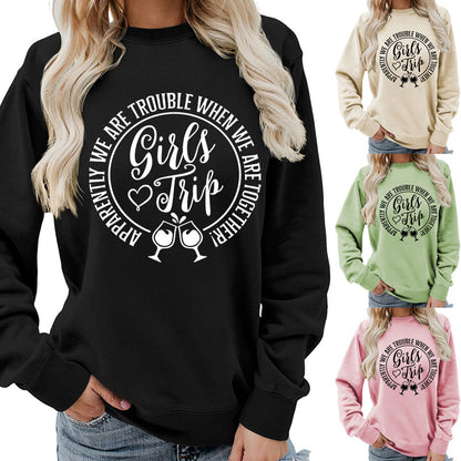 Foreign Trade Source Girls Trip Printed Round Neck Women's Top Sweatshirt Autumn and Winter Coat Casual Loose European Size