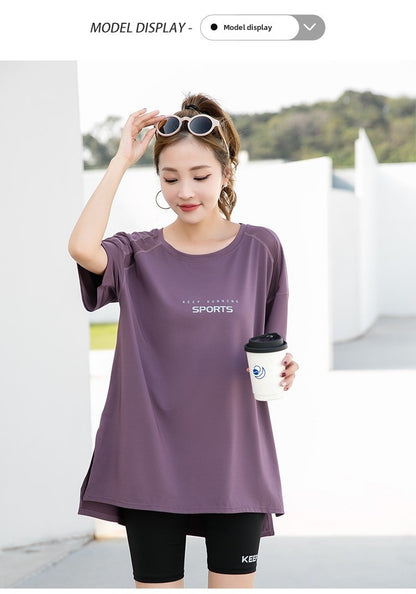 Sports suit Women's Yoga Fitness Clothes Running Gym Summer Breathable plus size chubby girl Belly Covering Slim Loose