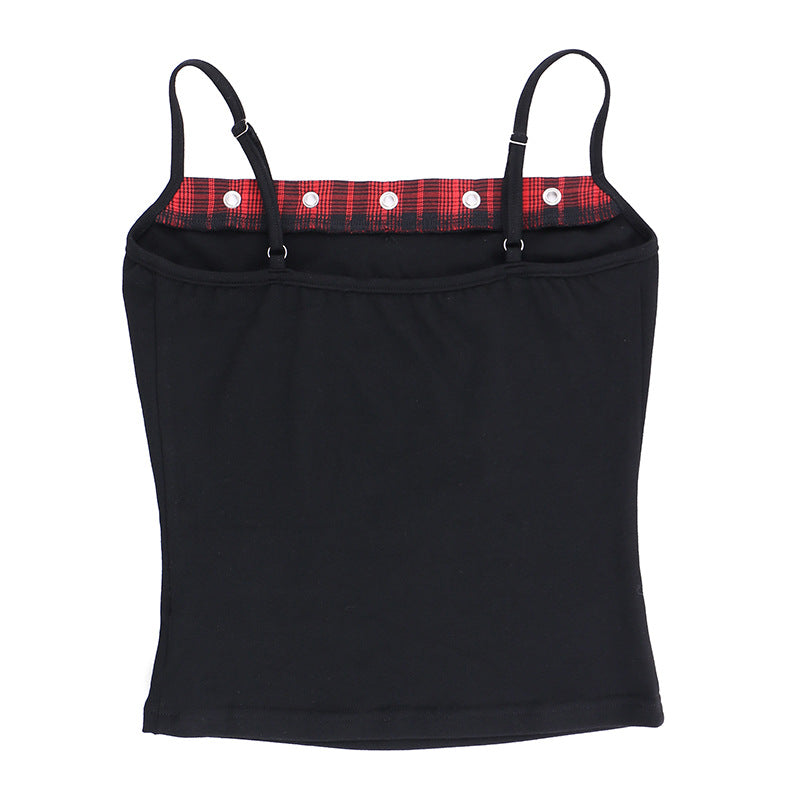 AltGoth Y2k E-girl Vintage Camis Women Mall Gothic Cyber Punk Emo Alt Grunge Hotsweet Plaid Pentagram Patchwork Crop Tank Tops