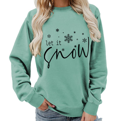 Let it snow snowflake print round neck women's top sweater foreign trade supply autumn and winter coat casual loose