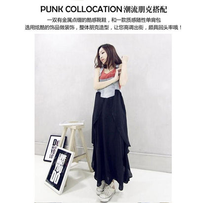 2024 Summer New Korean Style plus size Loose Fashionable Casual Denim Stitching Chiffon Strap Denim dress Women