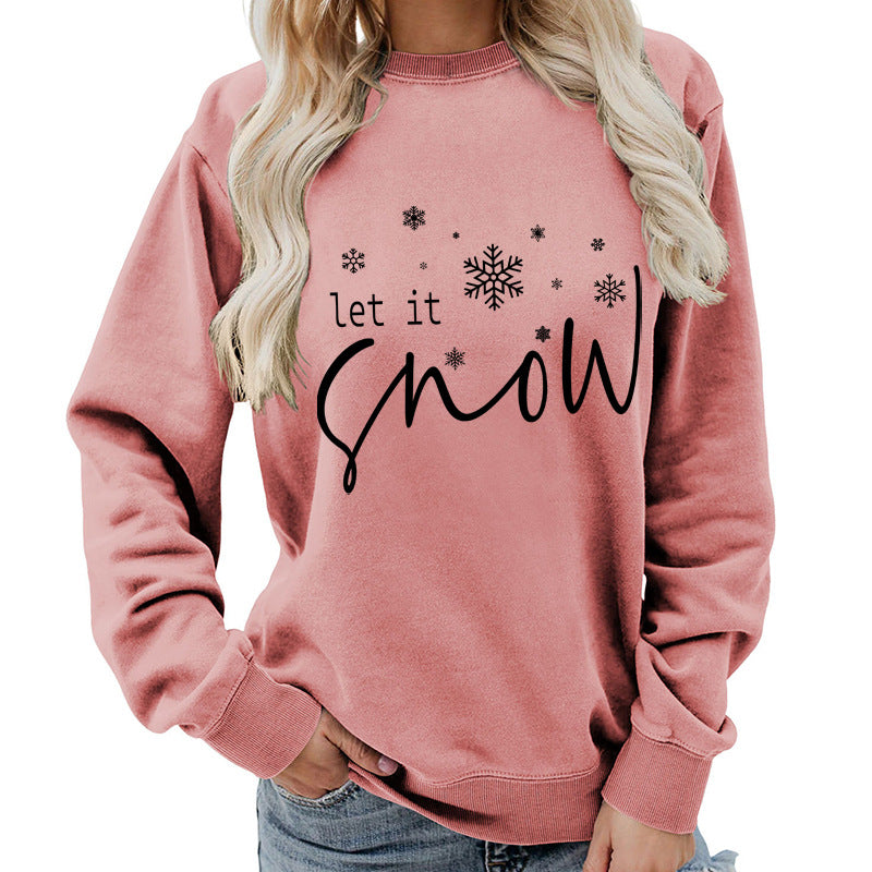 Let it snow snowflake print round neck women's top sweater foreign trade supply autumn and winter coat casual loose