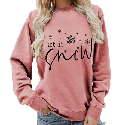 Let it snow snowflake print round neck women's top sweater foreign trade supply autumn and winter coat casual loose