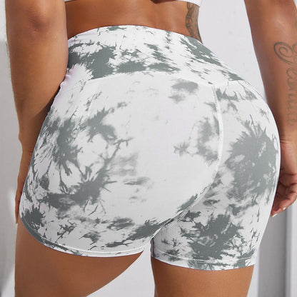 European and American High Waist Hip Lifting Sports Yoga Shorts Tie-Dye Printed Fitness Amazon Yoga Shorts