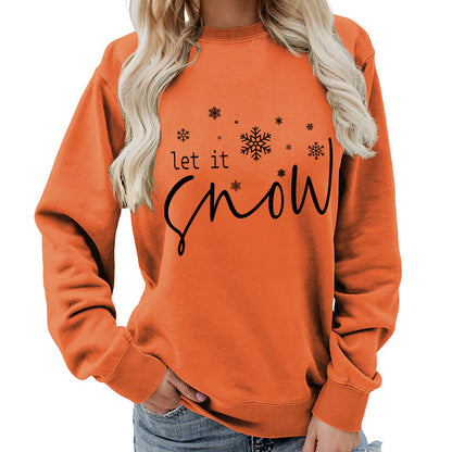Let it snow snowflake print round neck women's top sweater foreign trade supply autumn and winter coat casual loose
