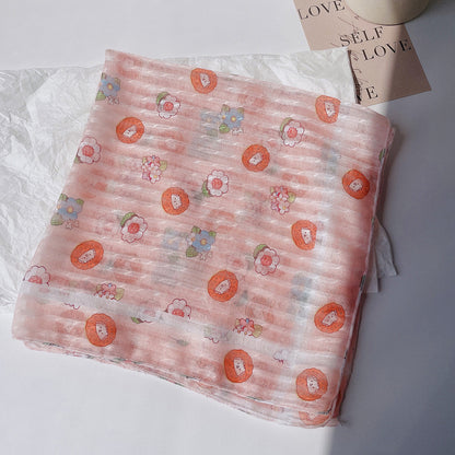 Upgraded Japanese cotton and linen square scarf 58x58 breathable all-match pastoral style floral photo matching scarf headscarf for women