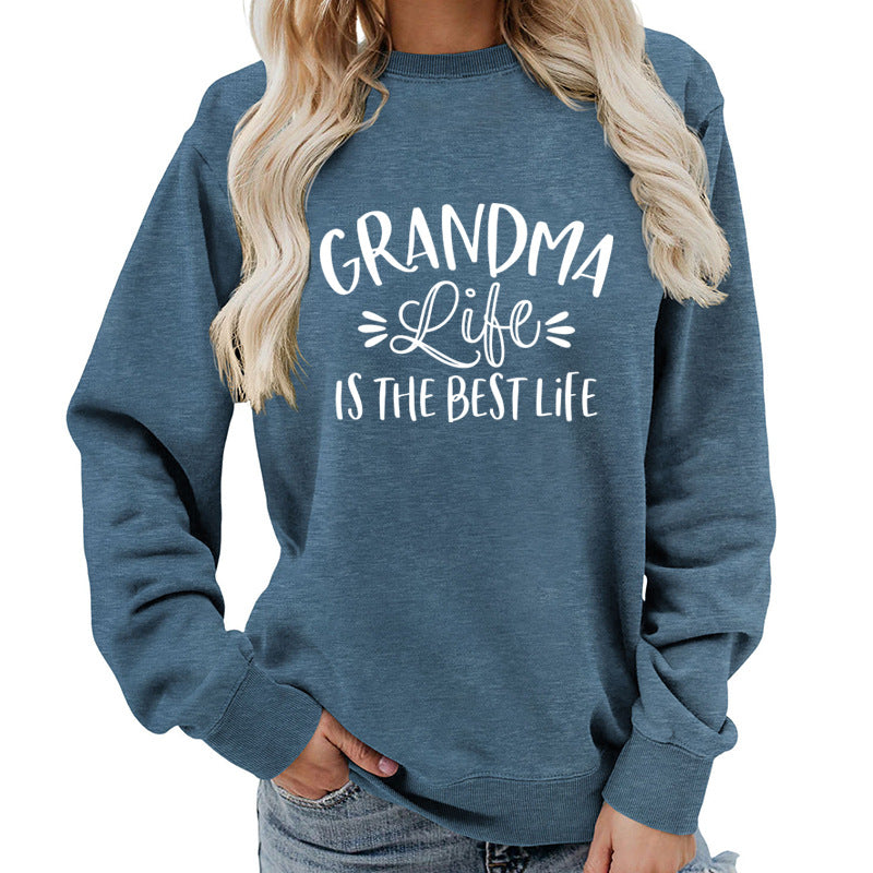 grandma Printed Round Neck Women's Top Sweatshirt Foreign Trade Supply Autumn and Winter Coat Casual Loose European Size