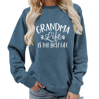 grandma Printed Round Neck Women's Top Sweatshirt Foreign Trade Supply Autumn and Winter Coat Casual Loose European Size