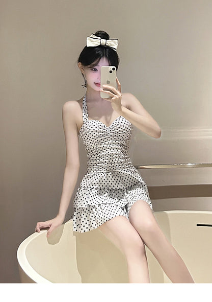 Backless Swimwear Women's Retro Polo Hot Spring Sweet Dress Conservative Slim Belly Covering Body Pure Desire New Swimwear