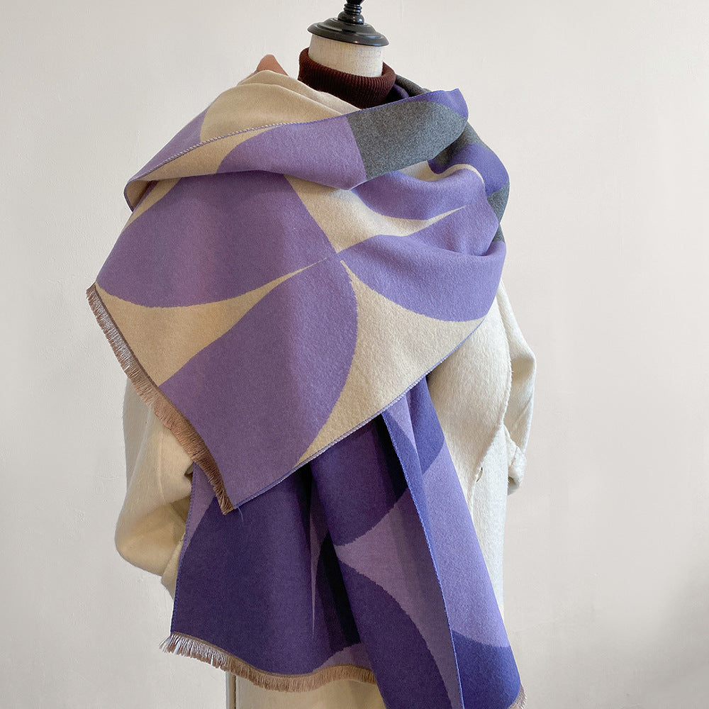 Contrast color asymmetric niche cashmere scarf women's autumn and winter high-grade thickened warm outer shawl new scarf