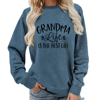 grandma Printed Round Neck Women's Top Sweatshirt Foreign Trade Supply Autumn and Winter Coat Casual Loose European Size