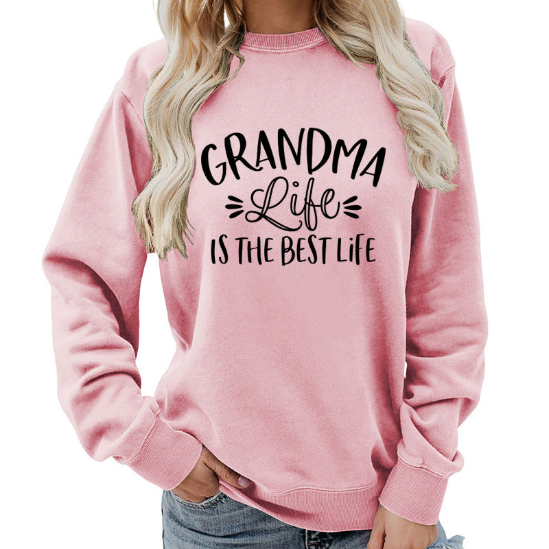 grandma Printed Round Neck Women's Top Sweatshirt Foreign Trade Supply Autumn and Winter Coat Casual Loose European Size
