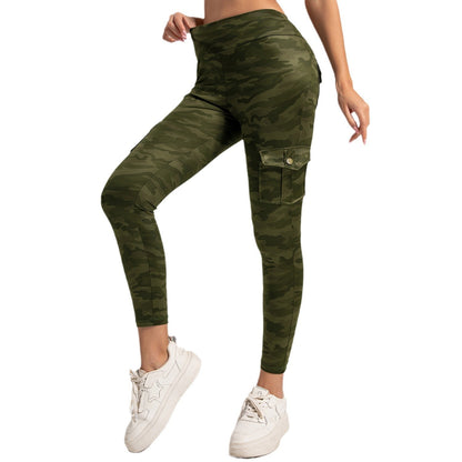 Europe and the United States cross-border tight breathable yoga camouflage multi-pocket high waist hip slimming no embarrassment line leggings