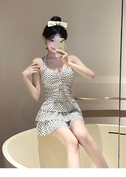 Backless Swimwear Women's Retro Polo Hot Spring Sweet Dress Conservative Slim Belly Covering Body Pure Desire New Swimwear