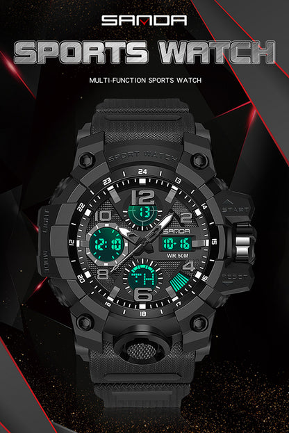 Sanda Hot-Selling Watch Korean Version Student Party Multi-Functional Waterproof Alarm Clock Electronic Watch Cool Dual Display Luminous Sports Watch