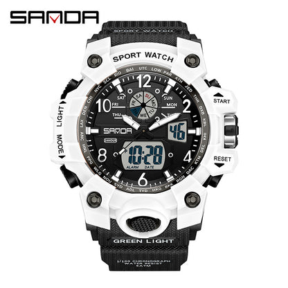 Sanda Hot-Selling Watch Korean Version Student Party Multi-Functional Waterproof Alarm Clock Electronic Watch Cool Dual Display Luminous Sports Watch