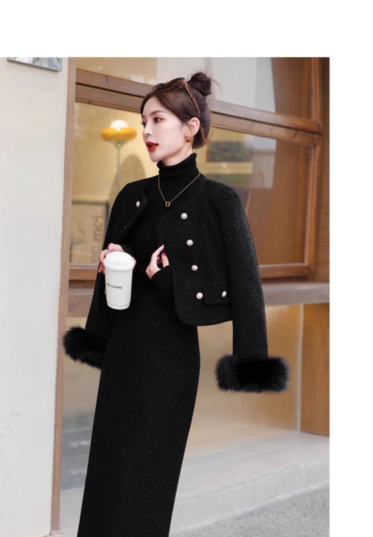2024 Winter New Style Liner White Duck Down Jacket Real Hair Chanel Style suit Women's Light Luxury Socialite Skirt Two-piece Set