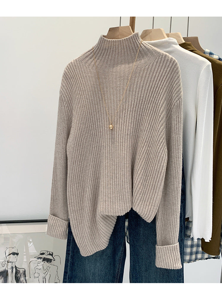 2024 Half-high Collar Western-style High-end Knitted Base Shirt Women's Autumn and Winter Unique and Beautiful Inner Slim-fit Small Top