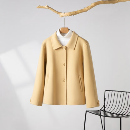 2024 New Wool Double-Sided Tweed Coat Autumn and Winter Short Solid Color Casual Doll Collar Tweed Coat for Petite