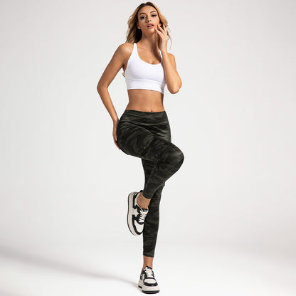 Europe and the United States cross-border tight breathable yoga camouflage multi-pocket high waist hip slimming no embarrassment line leggings