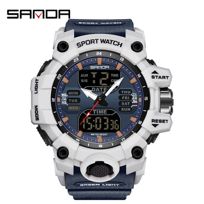 Sanda Hot-Selling Watch Korean Version Student Party Multi-Functional Waterproof Alarm Clock Electronic Watch Cool Dual Display Luminous Sports Watch