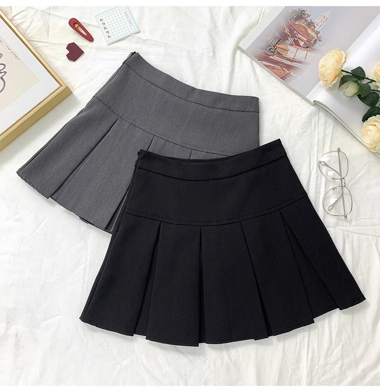 Grey Pleated Skirt Women's Spring and Autumn High Waist Skirt Design Sense Slimming All-match Anti-glare A- line Skirt 2024 New Style