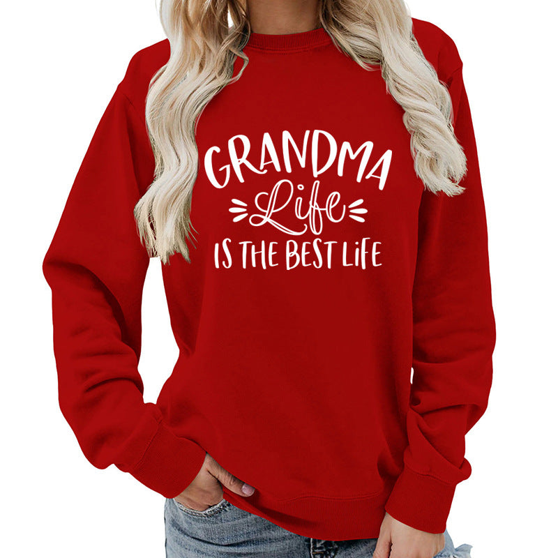 grandma Printed Round Neck Women's Top Sweatshirt Foreign Trade Supply Autumn and Winter Coat Casual Loose European Size