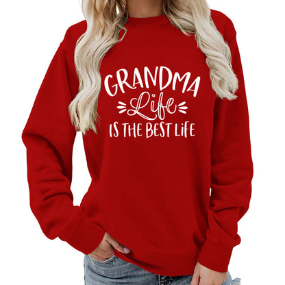 grandma Printed Round Neck Women's Top Sweatshirt Foreign Trade Supply Autumn and Winter Coat Casual Loose European Size