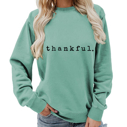 Cross-border European and American thankful Printed Round Neck Women's Top Sweatshirt Autumn and Winter Coat Casual Loose European Size